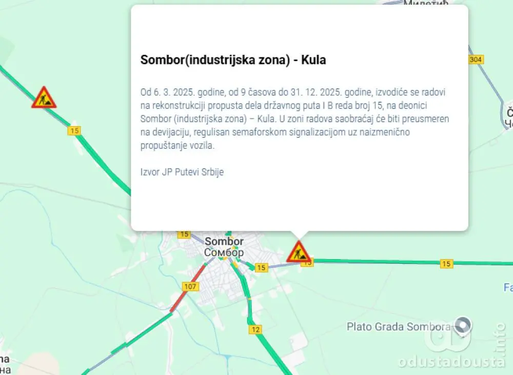 Radovi na rekonstrukciji dela državnog puta Sombor (industrijska zona) - Kula trajaće do kraja 2025. godine