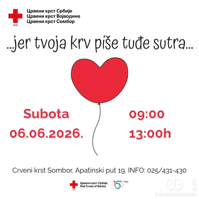 Humani gest koji život znači: Crveni krst Sombor organizuje akciju dobrovoljnog davanja krvi