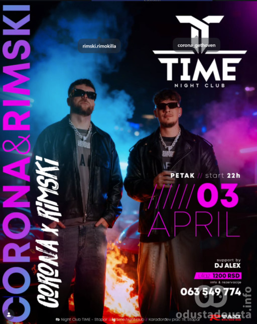 Night Club TIME Stapar najavljuje koncert godine: Stižu Corona i Rimski 3 april 2026