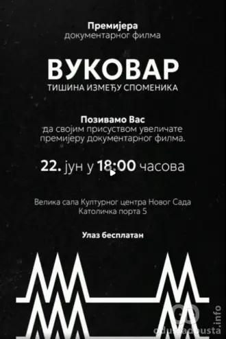 Premijera filma „Vukovar – tišina između spomenika“ Vuka Damnjanovića u Kulturnom centru Novog Sada