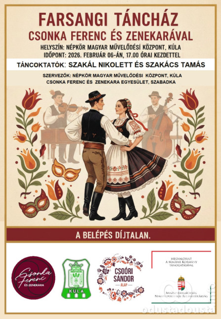 Farsangi táncház várja az érdeklődőket Kulán Csonka Ferenc és zenekarával