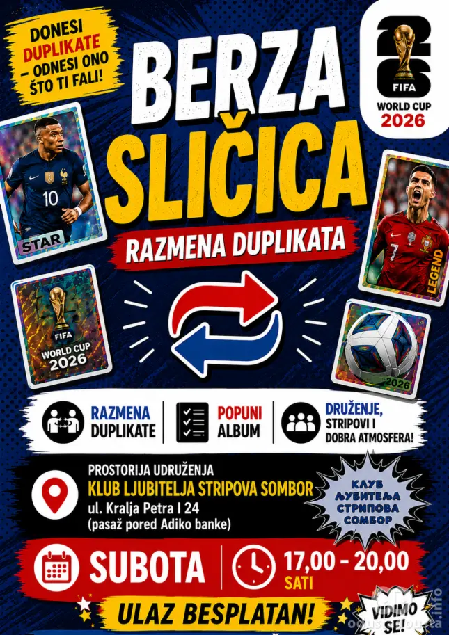 Klub ljubitelja stripova Sombor pokreće redovnu berzu sličica za Svetsko prvenstvo 2026.