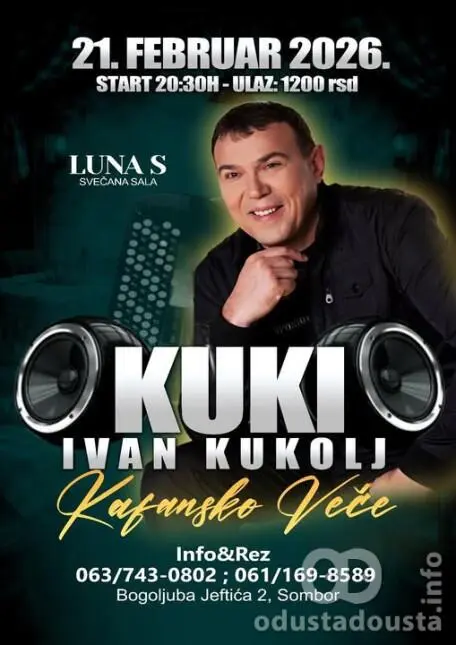 Kafansko Veče U Somboru: Ivan Kukolj Kuki Nastupa U Svečanoj Sali Luna S