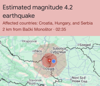 Serija potresa uznemirila Somborce: Zemljotres magnitude 4,1 na granici sa Hrvatskom