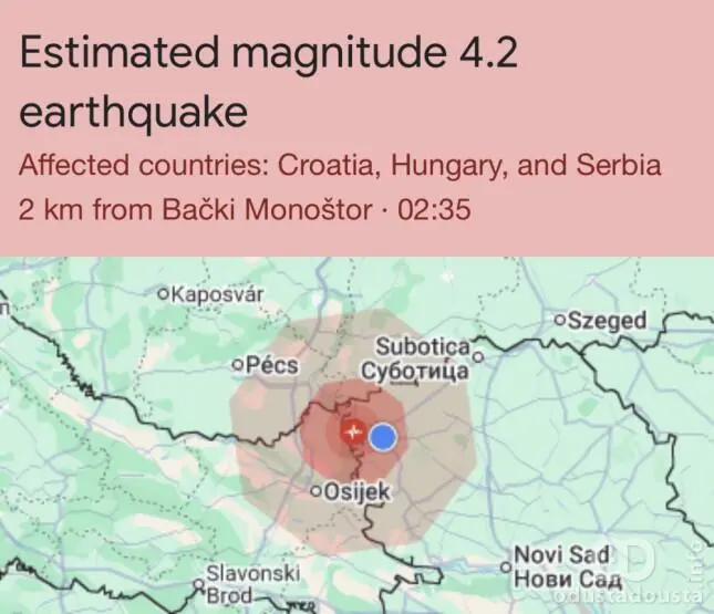 Serija potresa uznemirila Somborce: Zemljotres magnitude 4,1 na granici sa Hrvatskom