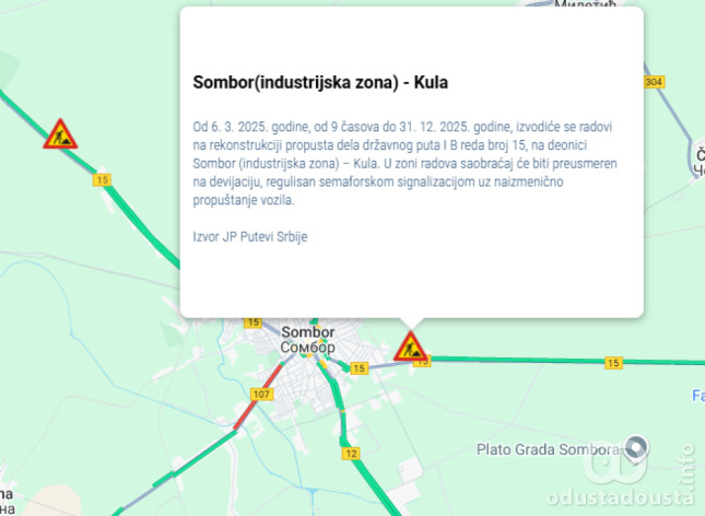 Radovi na rekonstrukciji dela državnog puta Sombor (industrijska zona) - Kula trajaće do kraja 2025. godine
